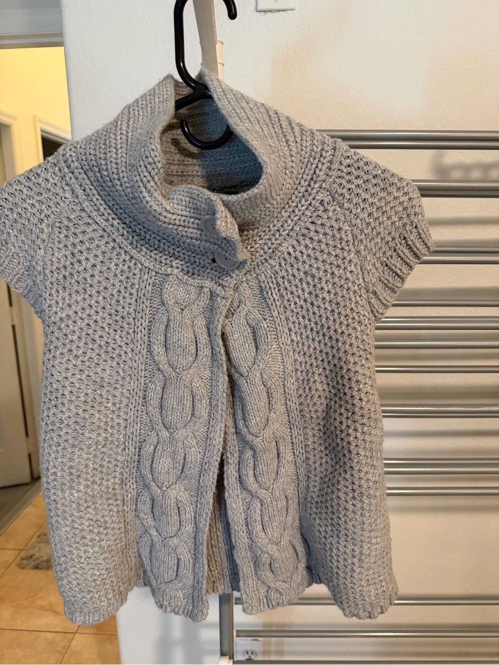 Express Light Gray Cable Knit Button-Front Sweater Cape